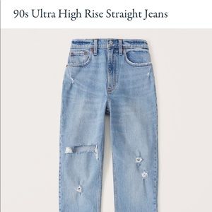 Abercrombie and fitch 90’s straight ultra high rise light wash ripped jeans
